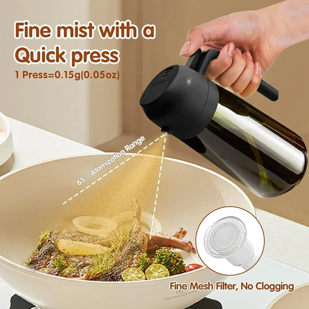 470Ml/16Oz Light-Blocking Dark Oil Sprayer for Cooking 2 in 1 Olive Oil Dispenser Bottle for Kitchen Dark Green Glass Oil Bottle